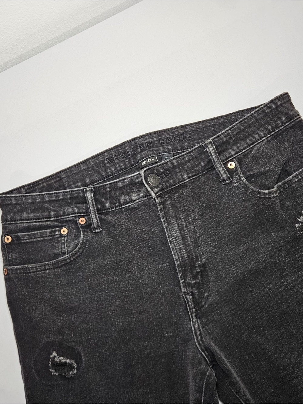 American Eagle AirFlex+ Distressed Black Jeans 36x32